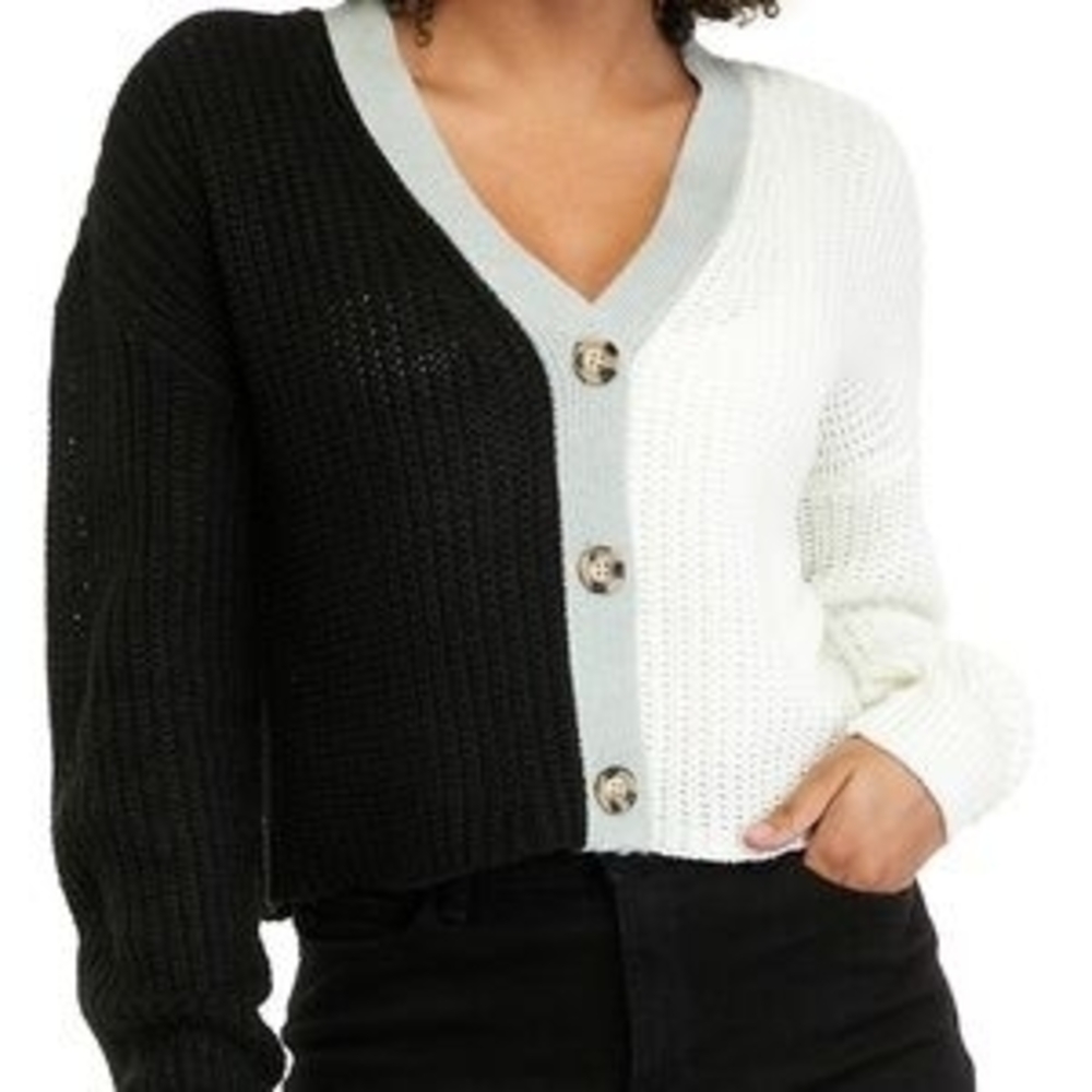 True Craft Black and White Colorblock Cardigan